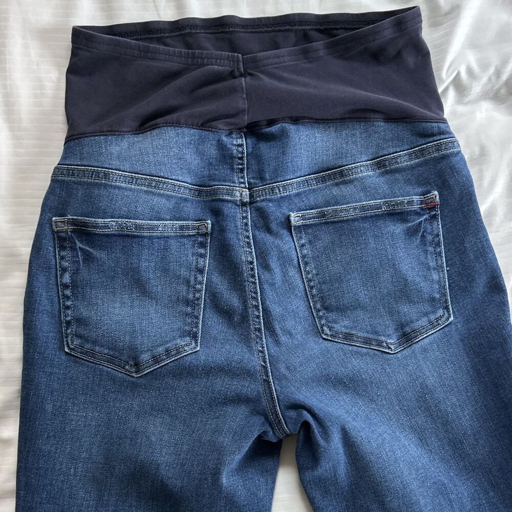 Universal Thread Maternity Jeans Size 10 Reg Dark Wash Over Belly Panel Raw Hem - Picture 4 of 6